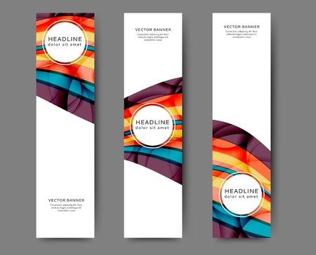 Set of abstract web banner templates with abstract lines and waves. Different sizesのイラスト素材