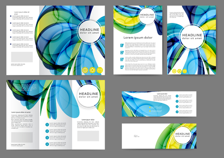 Set of color abstract brochure template with abstract lines and wavesのイラスト素材