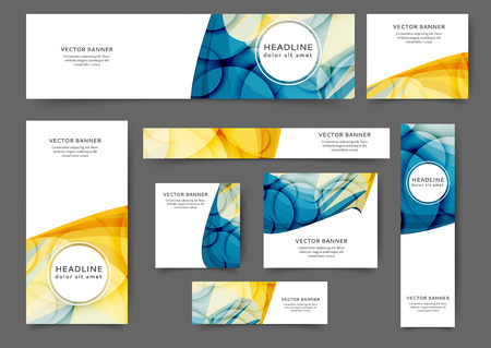 Set of abstract web banner templates with abstract lines and waves. Different sizesのイラスト素材
