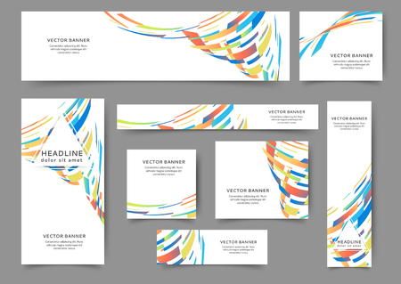 Set of abstract web banner templates with geometric elements background. Different sizesのイラスト素材
