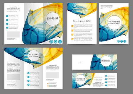 Set of color abstract brochure template with abstract lines and wavesのイラスト素材
