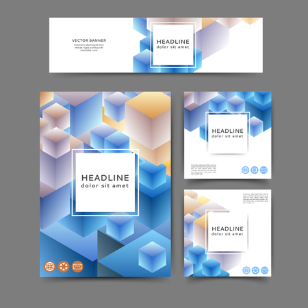 Set of color abstract brochure and banner template with geometric elementsのイラスト素材