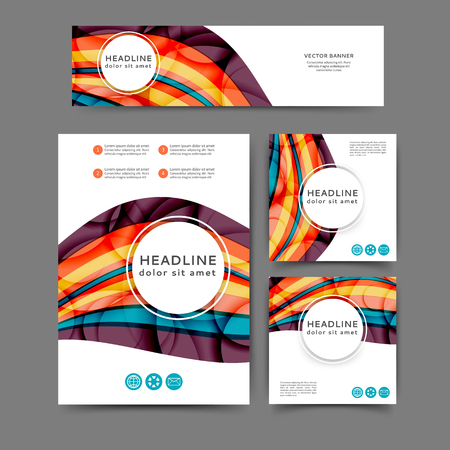 Set of color abstract brochure and banner template with abstract lines and wavesのイラスト素材