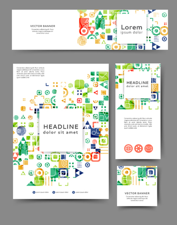 Set of advertising flyers and banners with abstract geometric elementsのイラスト素材