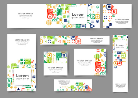 Set of abstract web banner templates with geometric elements background. Different sizesのイラスト素材