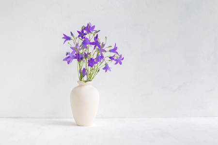 Summer flowers in a vase on a light background. Interior decorの写真素材