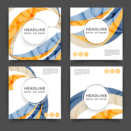 Set of square color brochures, books template with abstract lines and wavesのイラスト素材