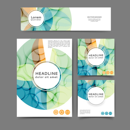 Set of color abstract brochure and banner template with abstract lines and wavesのイラスト素材