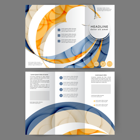 Color tri fold business brochure design with abstract lines and wavesのイラスト素材