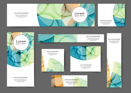 Set of abstract web banner templates with abstract lines and waves. Different sizesのイラスト素材