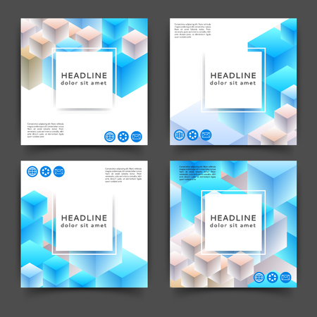 Set of square color brochures, book template with geometric elementsのイラスト素材