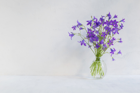 Summer flowers in a vase on a light background. Interior decorの写真素材