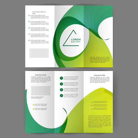 Color tri fold business brochure design with abstract lines and wavesのイラスト素材