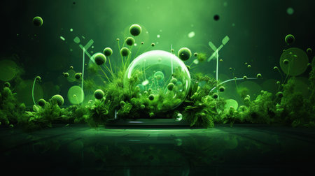 Green medical abstract background with plants and biochemistry structureの素材