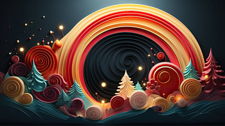 Fantasy abstract christmas and winter composition with decorative design objectsの素材