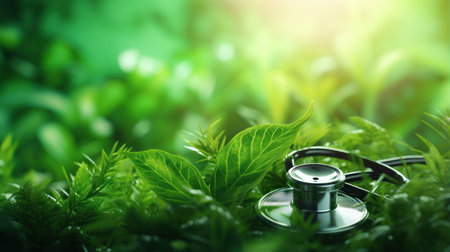 Green medical abstract background with stethoscopeの素材