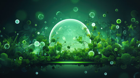 Green medical abstract background with plants and biochemistry structureの素材
