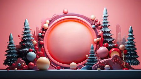 Fantasy abstract christmas and winter composition with decorative design objectsの素材