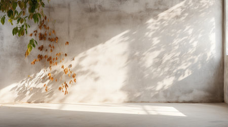Blank wall with soft cement texture and leaves with shadowsの素材