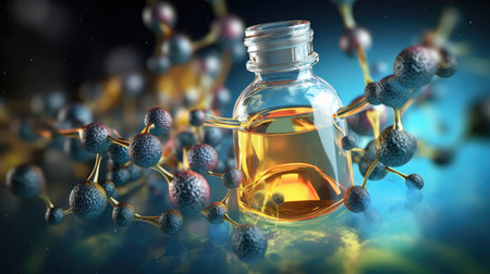 Abstract background biochemistry with chemical compounds and equipmentの素材