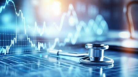 Abstract medical blue background with stethoscopeの素材
