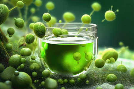 Abstract skin care ingredients concept with green moleculesの素材