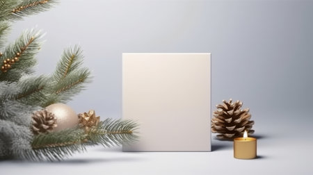 Beautiful christmas composition with blank mockup card and fir branchesの素材