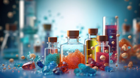 Abstract background biochemistry with chemical compounds and equipmentの素材