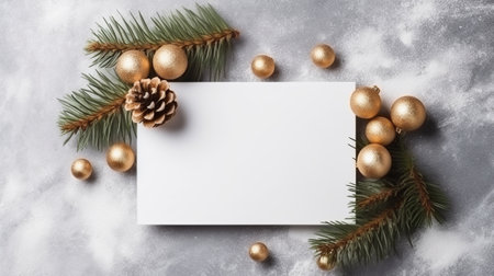 Beautiful christmas composition with blank mockup card and fir branchesの素材