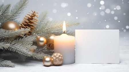 Beautiful christmas composition with blank mockup card and fir branchesの素材