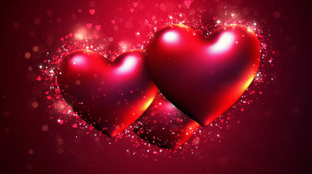 Valentine's Day background with red glittery heartsの素材