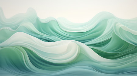 Abstract background with green waves and landscape paintingの素材