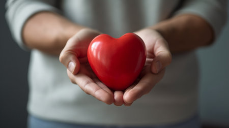 Person holding a red heartの素材