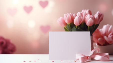 Mockup postcard with congratulations for St. Valentine's Dayの素材