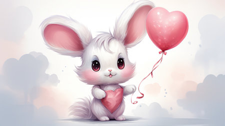 Cute little bunny holding a red heartの素材