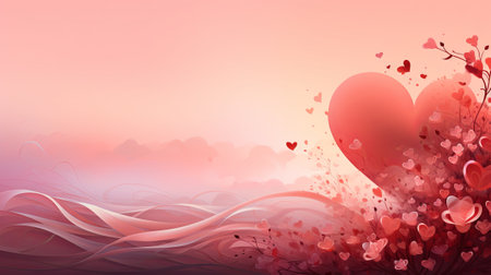 Abstract pink valentines illustration with heart, flowers, and wave patternの素材