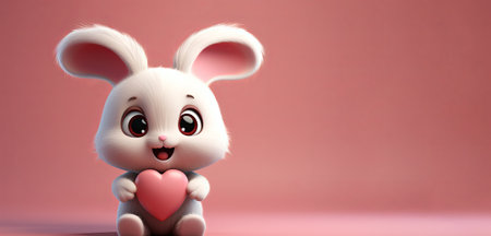 Cute little bunny holding a red heartの素材