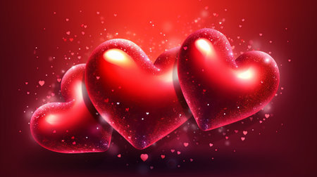 Valentine's Day background with red glittery heartsの素材