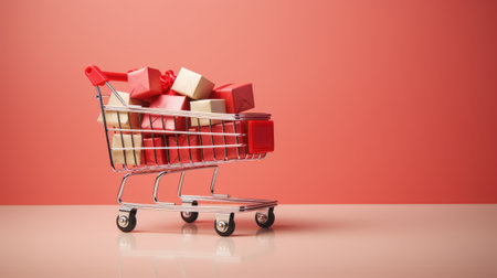 Gift boxes in a trolley on the pastel backgroundの素材
