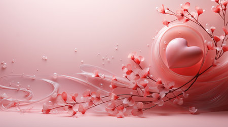 Abstract pink valentines illustration with heart, flowers, and wave patternの素材