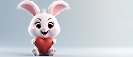 Cute little bunny holding a red heartの素材