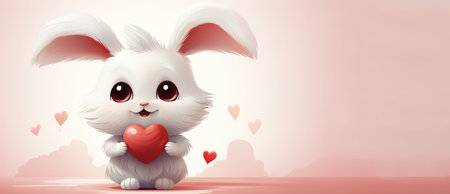 Cute little bunny holding a red heartの素材