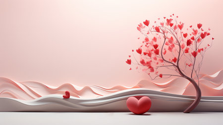 Abstract pink valentines illustration with heart, flowers, and wave patternの素材