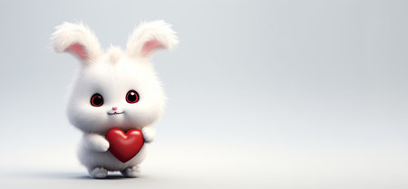 Cute little bunny holding a red heartの素材