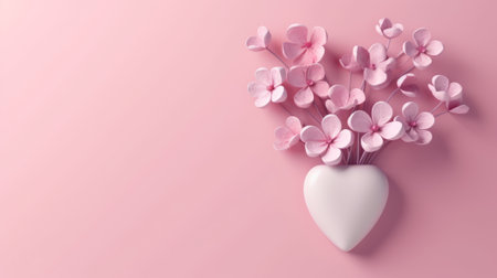 Women Day or Valentine day flowers composition with heart on pastel backgroundの素材