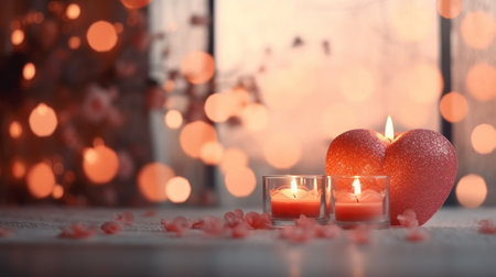 Romantic valentine day background with candles, heart and bokehの素材