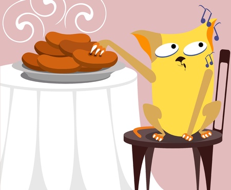 Cat is stealing a sausageのイラスト素材
