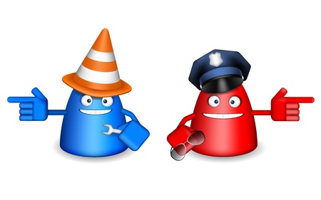 Worker and Policeman are showing the way のイラスト素材