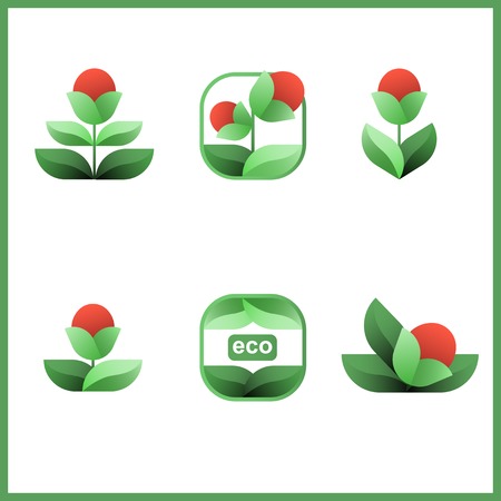 Set of Ecology Icons. Eco-icons with leafs and little flower buds.のイラスト素材
