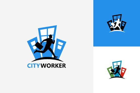 City Worker Running Logo Template Design Vector, Emblem, Design Concept, Creative Symbol, Iconのイラスト素材